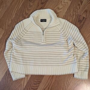 Kittenish Cream and Tan Striped Turtleneck Sweater